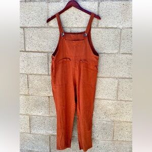 Linen/Cotton Jumpsuit Overalls Size S Rust/Burnt Orange Color